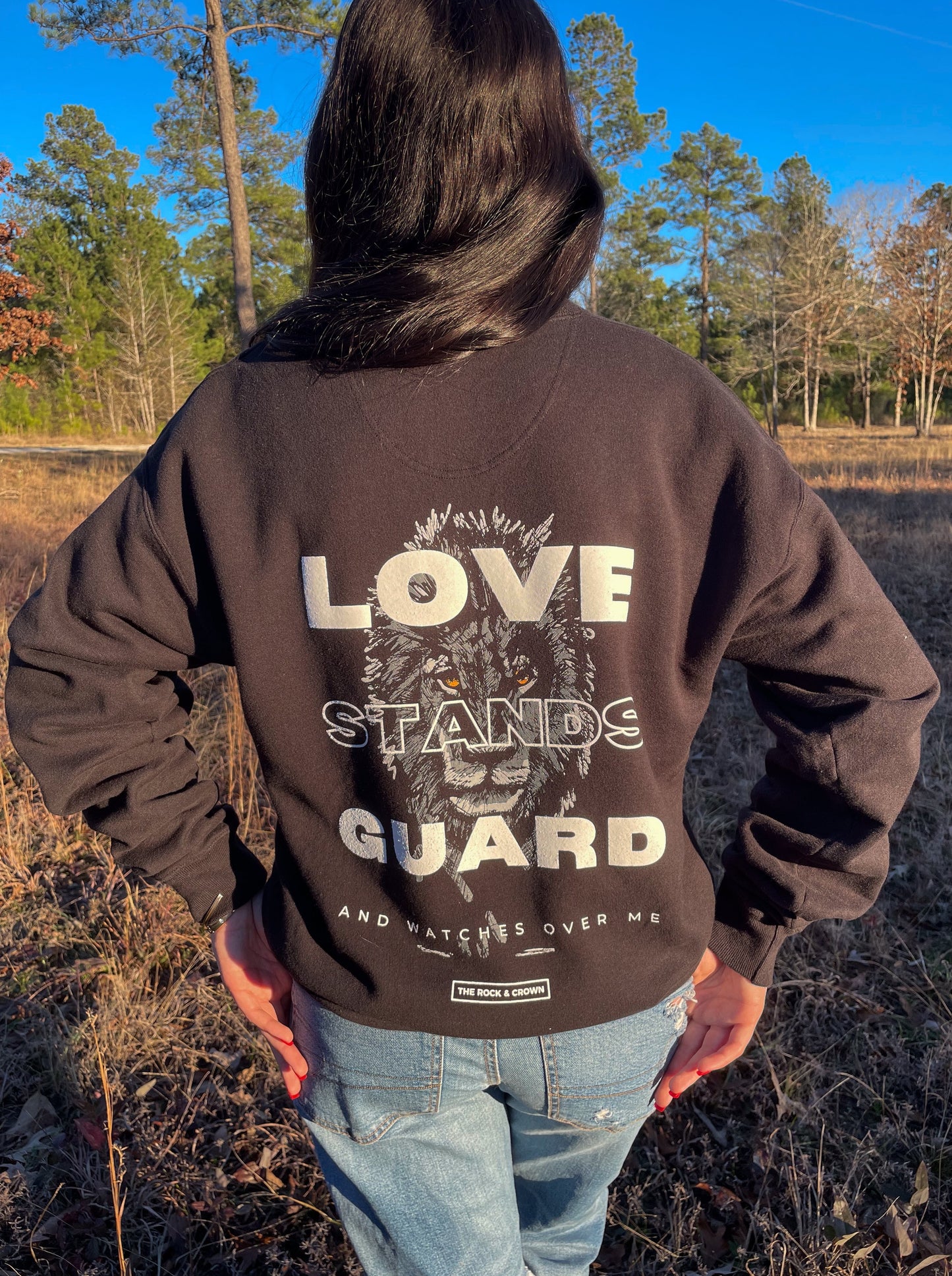 "Love Stands Guard" Crewneck Sweatshirt - Black